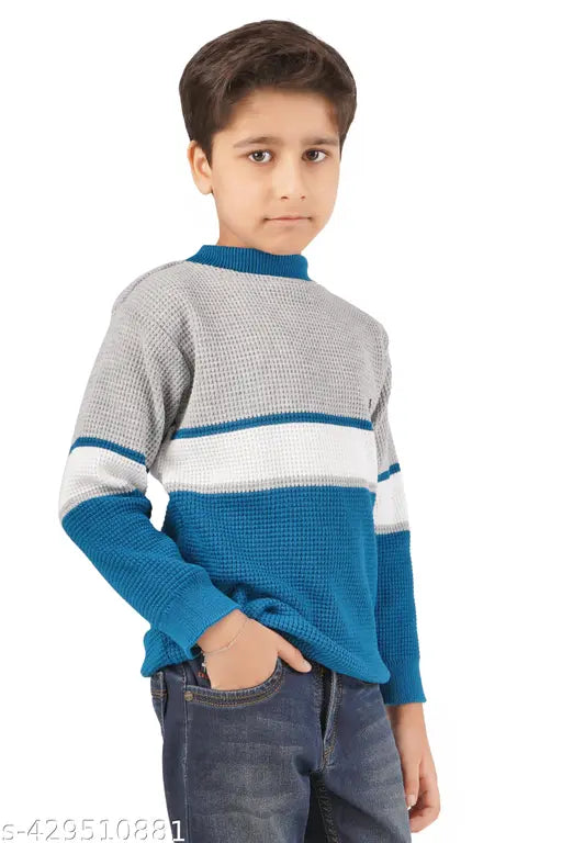 Multicolor woolen sweater for boys (ages 3-12), India-made, long sleeves, colorblocked design