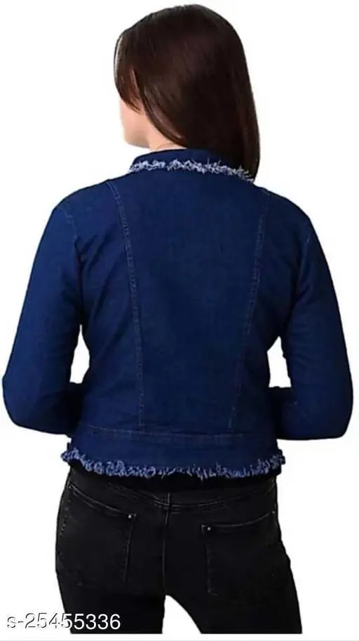 Denim waistcoat for women, solid pattern, long sleeves. Perfect for all seasons, size S (Bust 36", Length 22", Waist 34"). Made in India
