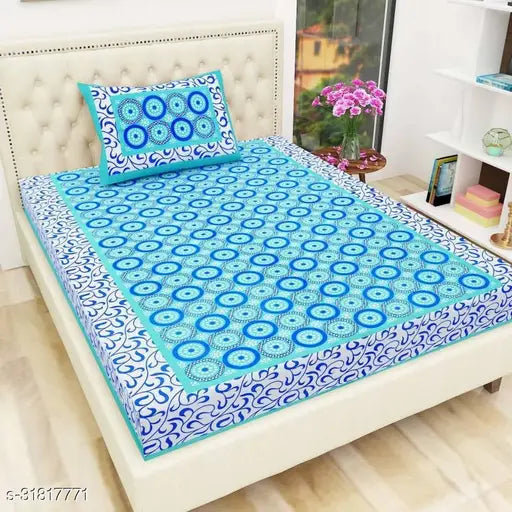 Geometric cotton double queen bedsheets & pillow covers (4), trendy design from Jaipur, India