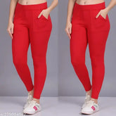 Cotton blend solid pocket jeggings pack 2, breathable, soft & stretchy for outdoor or casual wear