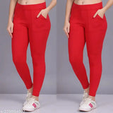 Cotton blend solid pocket jeggings pack 2, breathable, soft & stretchy for outdoor or casual wear