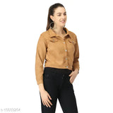 Fashionable velvet jacket for women, solid color, long sleeves, size S (36in bust, 19in length, 15in shoulder), made in India