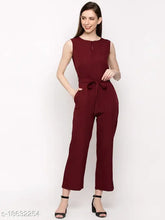 Urbane Ravishing women's sleeveless poly crepe jumpsuit, solid net fashion for XS to XL sizes (Indian-made)