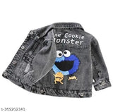 Casual Monster denim jacket, long sleeves, printed net pattern, kids' apparel, 2-3 years or 3-4 years, Indian-made