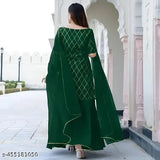 Rayon kurta set with sharara and dupatta, solid pattern, three-quarter sleeves, V-neck, Indian ethnic wear in sizes M, L, XL, XXL