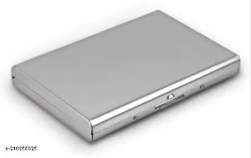 Stylish leather wallet, sturdy stainless steel card holder, holds 7 cards & 3 folded bills. Classic accessory for business, travel, shopping, daily use. Indian origin