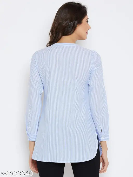 Striped rayon cotton tunic by Tufafi's Mandarin Neck, three-quarter sleeves, size S-XXL for versatile casual or office wear, Made in India