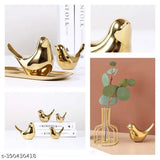 Golden ceramic Mystical Midnight sparrow sculpture (set of two), perfect for home decor