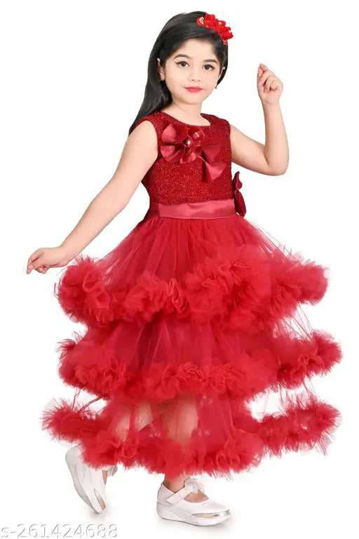 Marron embellished net frock dress for girls, 9-12 months to 5-6 years. Indian festival wear or occasion outfit