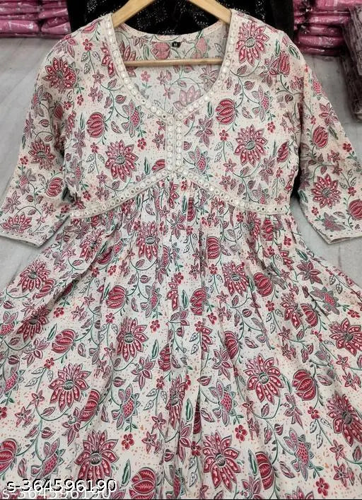 Multicolor tribal print viscose rayon V-neck pleated kurti for women, three-quarter sleeves on mannequin