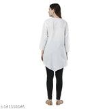 White Chikankari long-sleeved top, 100% cotton, embroidered design, suitable for casual daily wear or gifting