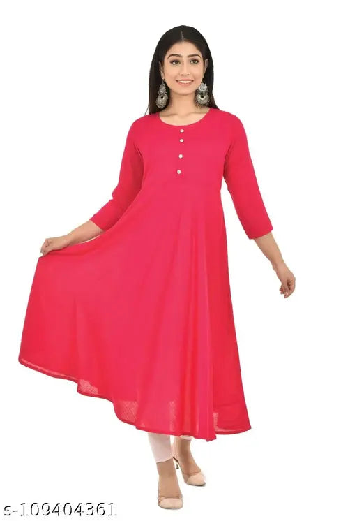 Beautiful pink rayon kurti with three-quarter sleeves, solid design, Indian apparel for women's fashion