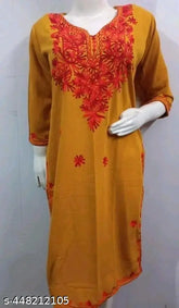 Woolen embroidered kurti, three-quarter sleeves, warm winter fashion in M, L, XL, XXL, Indian origin