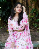 Trendy pink floral printed georgette anarkali gown with dupatta set for ladies, India