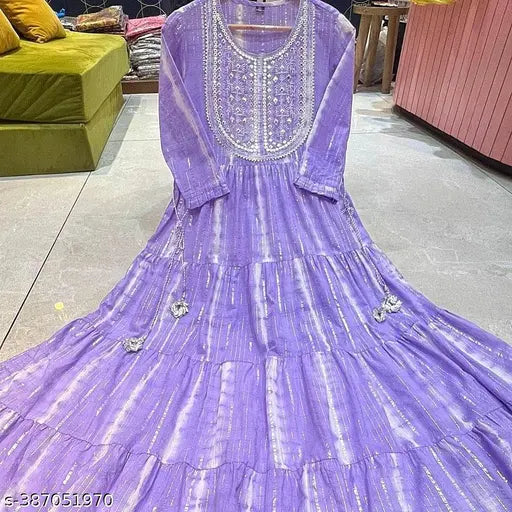 Riza Anarkali Lurex gown, rayon, embroidered three-quarter sleeve, premium quality, India origin