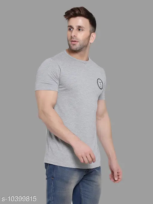 Silver cotton blend round neck short sleeves T-shirt by Tfurnish. High-quality, self-design net pattern, ideal for casual wear