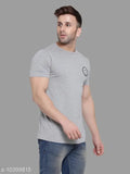 Silver cotton blend round neck short sleeves T-shirt by Tfurnish. High-quality, self-design net pattern, ideal for casual wear