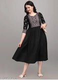 Embroidered black flared rayon kurti, intricate embroidery, designer party wear outfit, statement fashion in India (L: 46in, XL: 46in, XXL: 46in, 5XL)