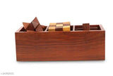 Handmade wooden 3D puzzle set (Soma Cube, Snake Cube, Interlock Block) for kids aged 8-11, Indian Sheesham wood, storage tray included
