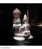 Smoke Fountain Blue Buddha with scented cones, poly resin Feng Shui showpiece, 10cm tall & 10cm wide, made in India