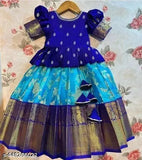 Soft silk kids Pattu lehenga choli with ethnic motif pattern, ideal for traditional Indian events, available in various sizes from 12-13 years