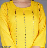 Yellow rayon kurta sharara with hand-mirror work, embellished net design. Perfect for festival wear, parties, office, and daily wear. India origin