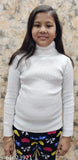 White wool sweater for girls, high neck turtleneck design, solid pattern - Pack of 1 (Size 6-15 years)