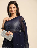 Stylish floral design sequin Georgette saree for women, embroidered blouse with satin running blouse fabric, suitable for all occasions. Free size (5.5m saree length, 0.8m blouse length), handcrafted in India