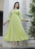 Rayon solid print flair kurti, stylish embroidery, Indian party wear