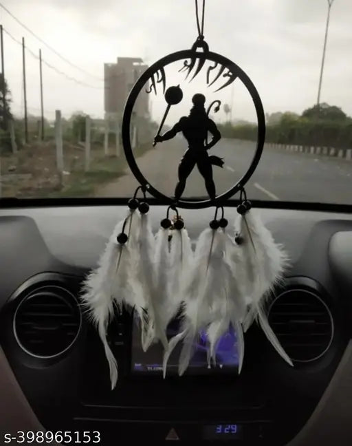Krishna blue white Dream Catcher for car & home, handwoven emblem wall hanging promoting positive vibes