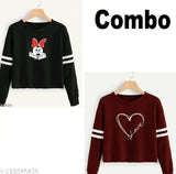 Printed full sleeve round neck cotton blend T-shirts (2 pack) for women and girls, perfect for year-round casual wear. Breathable, soft, and stylish design ideal for holidays. Made in India