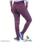 Striped cotton blend jeggings for women. Recycled OE fabric, medium quality, trendy and lightweight. Available in sizes 26-34 & free size (Waist: 34, Length: 36, Hip: 13). Made in India