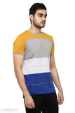 Multicolor cotton blend round neck half t-shirt with short sleeves, vibrant print design for men or unisex fashion