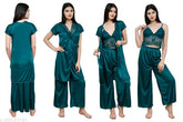 Dark Green Satin Palazzo Night Suits Set - Comfortable, Lace-trimmed Sleepwear for Women (Pack of 3)