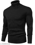 Stretchable cotton blend turtleneck sweater for men, slim fit, hand wash only