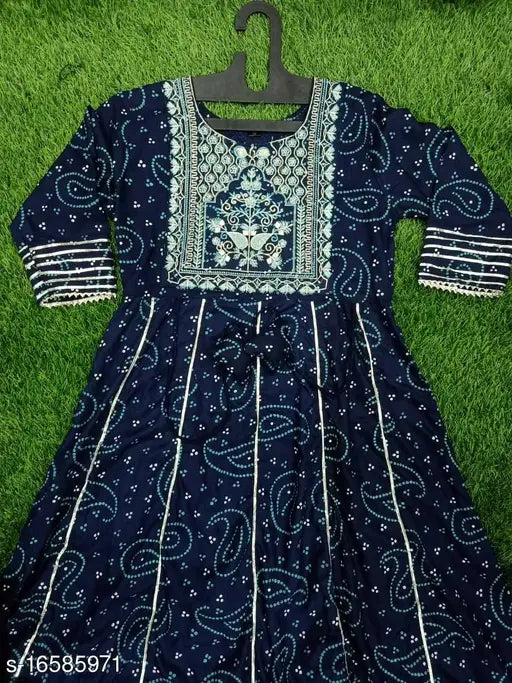 Rayon, three-quarter sleeve, zari embroidered Tendy feminine gown, Indian fashion