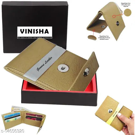Leather wallet for men, beige PU leather gents purse with magnet lock, featuring 2 compartments