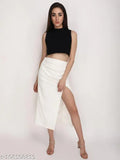 Jakanary white textured side-slit skirt, fine quality polyester fabric, traditional party wear for women (size 26, 30, 32, 34, 36)