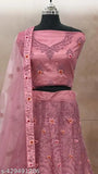 Pink net lehenga choli set with dupatta and blouse, embroidered for Indian occasions