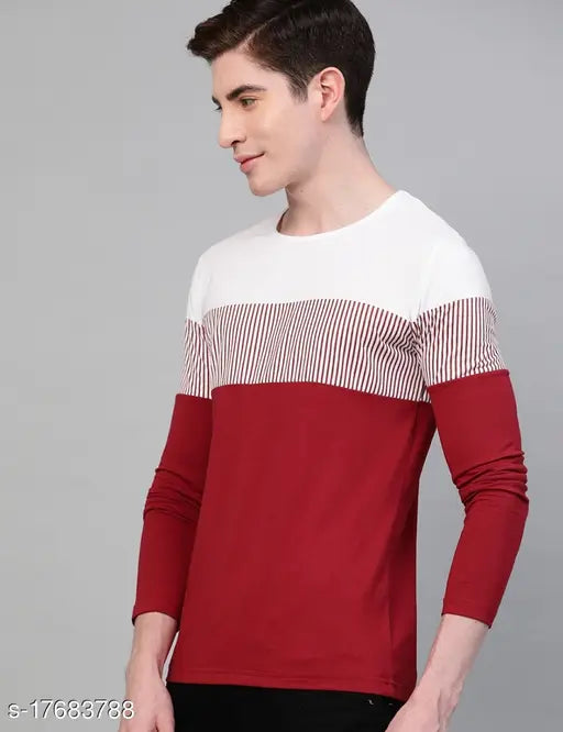 Multicolor cotton long-sleeve round neck t-shirt for men, colorblocked design by EyeBogler