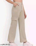 Cream Lycra solid-pattern pant for women, size 26, 28, 30, 32, 36, or 38. Made in India
