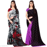 Multicolor Anand printed daily wear Georgette sarees (pack of 2), free size with running blouse and printed net blouses, Indian fashion for women