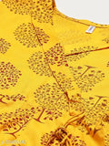 Mustard rayon Angrakha Anarkali kurta with short sleeves, vibrant printed ethnic wear for women