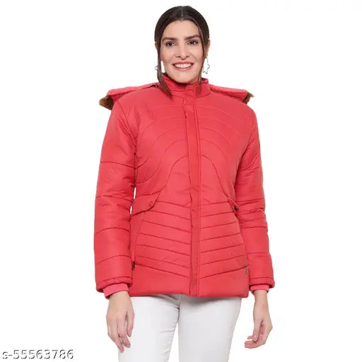Women's polycotton self-design quilted jacket, long sleeves, XL size (42in bust, 28in length, 36in waist, 46in hip, 18in shoulder), ideal for layering during cold weather with denim and boots. Made in India