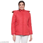 Women's polycotton self-design quilted jacket, long sleeves, XL size (42in bust, 28in length, 36in waist, 46in hip, 18in shoulder), ideal for layering during cold weather with denim and boots. Made in India
