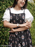 Viscose rayon printed dungaree dress (S, M, L, XL, XXL). Vibrant patterned women's dress for versatile style and comfort