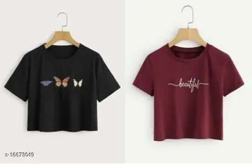 Stylish feminine cotton short-sleeve printed t-shirts for women (XS-XL), India-made