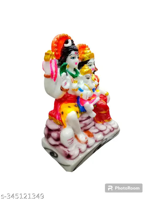 Resin Shiv Parivar idol, 3.5" x 5.5" x 2.5", Indian home temple decor, Vastu Pooja lucky showpiece