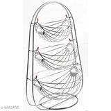 Stainless steel 3-tier fruit basket, free size for kitchen storage (silver standard)
