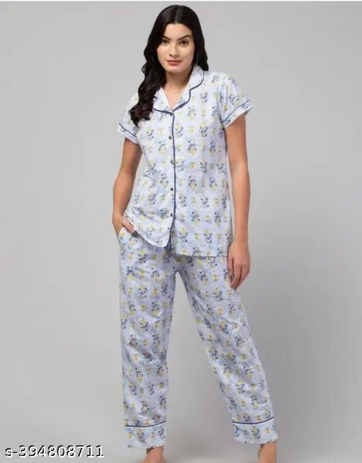 Comfortable printed cotton nightsuit for women, loose-fitting and breathable nightdress for summer wear, Indian-origin designer nighty set